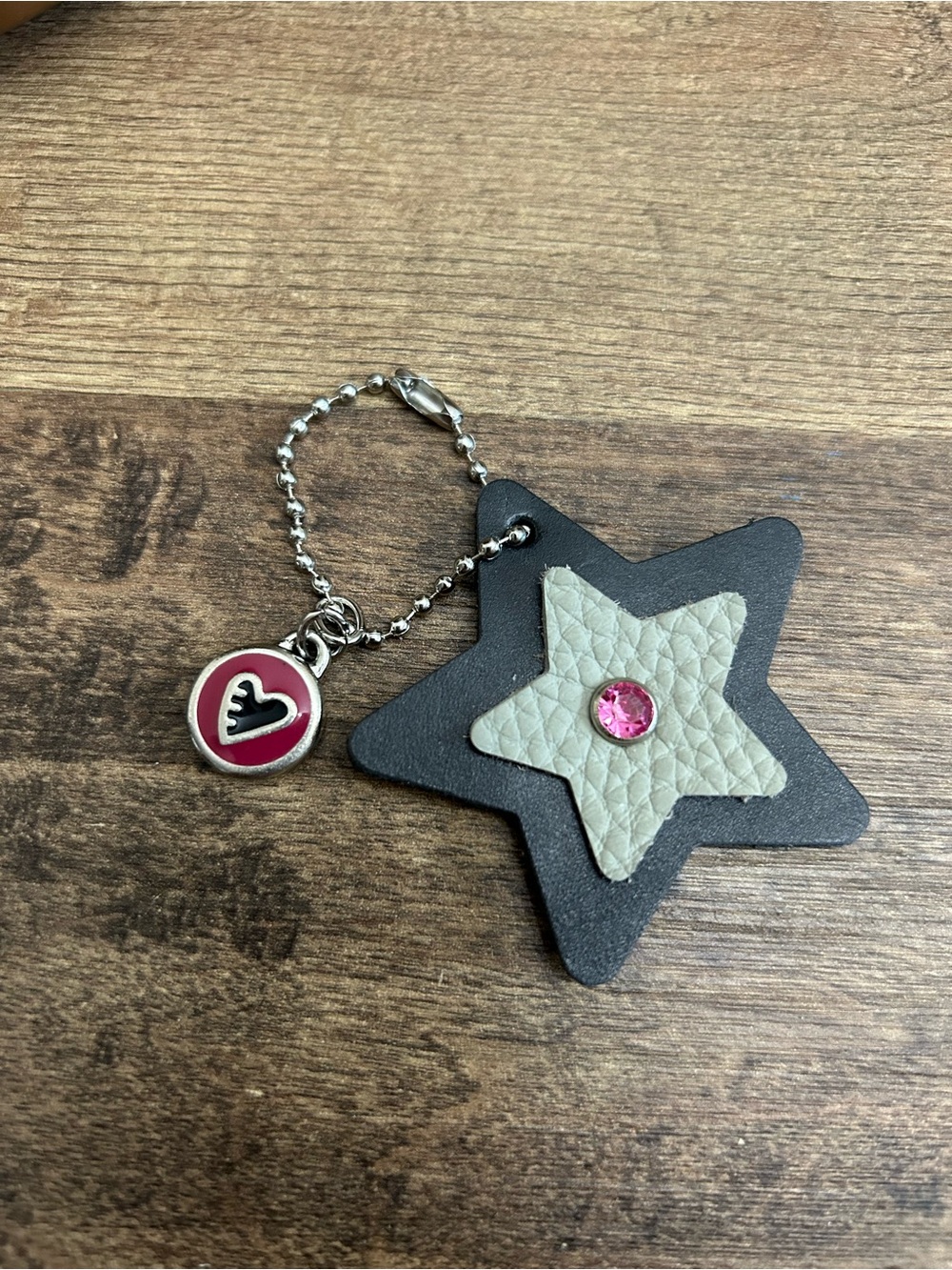 Upcycled Coach Poppy Medallion  Leather Black and Gray Star Bag Charm Keychain